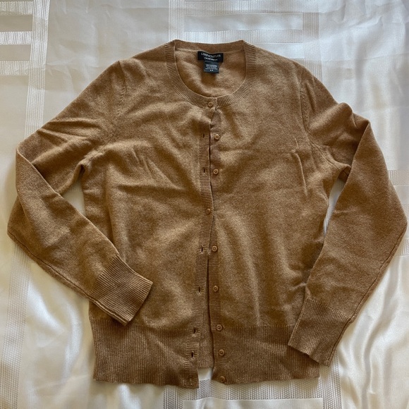 Like New, Lord & Taylor Tan 100% Cashmere Cardigan Sweater - Picture 2 of 4